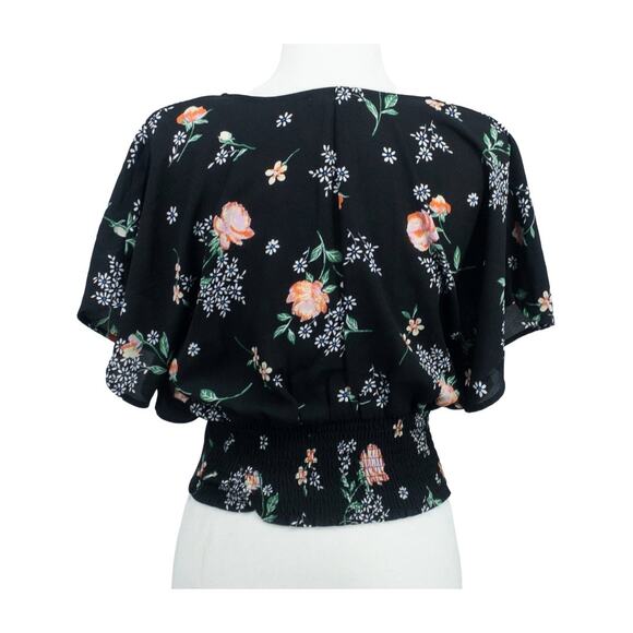 Living Doll LA Black Floral Surplice Blouse Small Flutter Sleeves - Picture 3 of 12